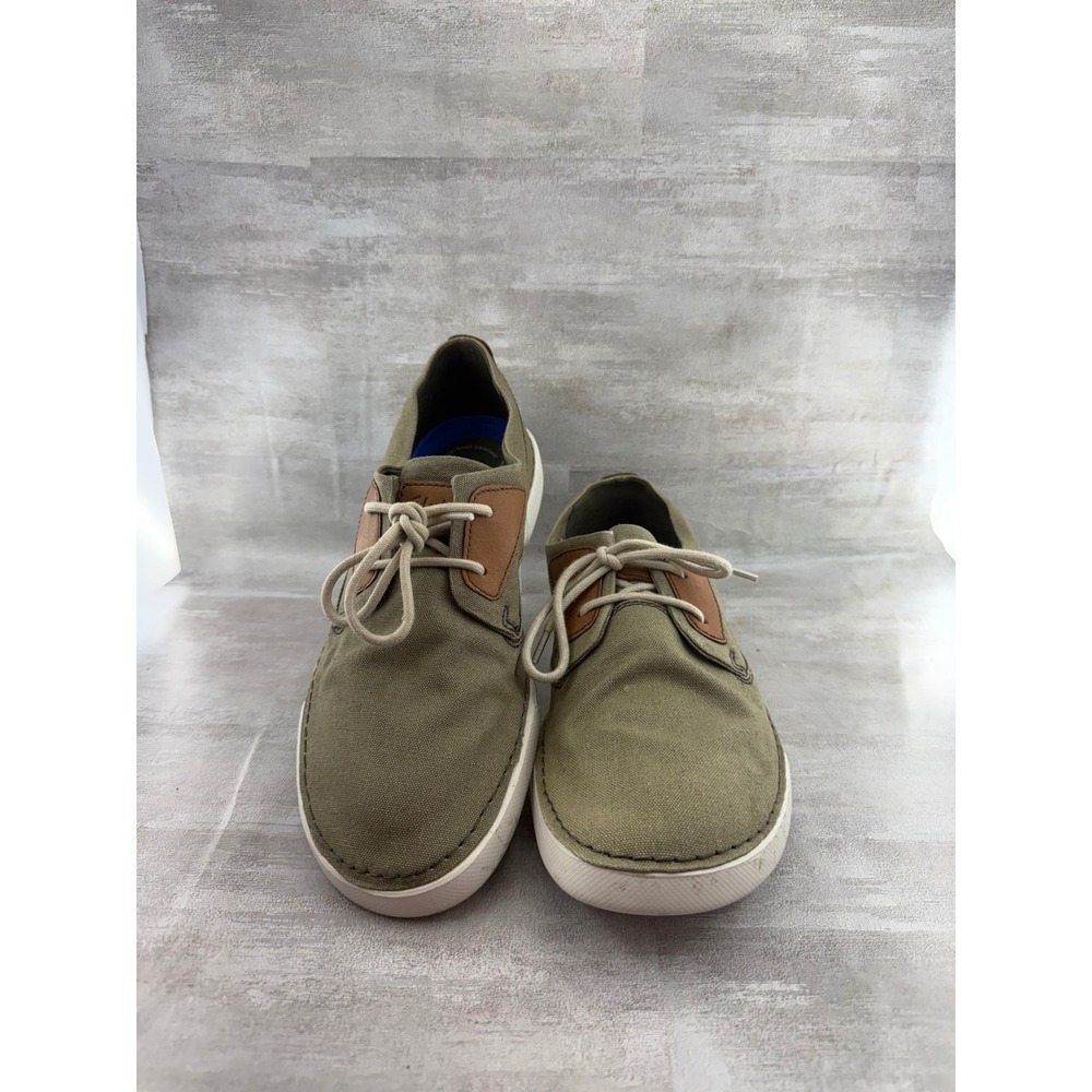 Clarks Collection Men Olive Green Canvas Leather Trim Sneakers Sz 11M